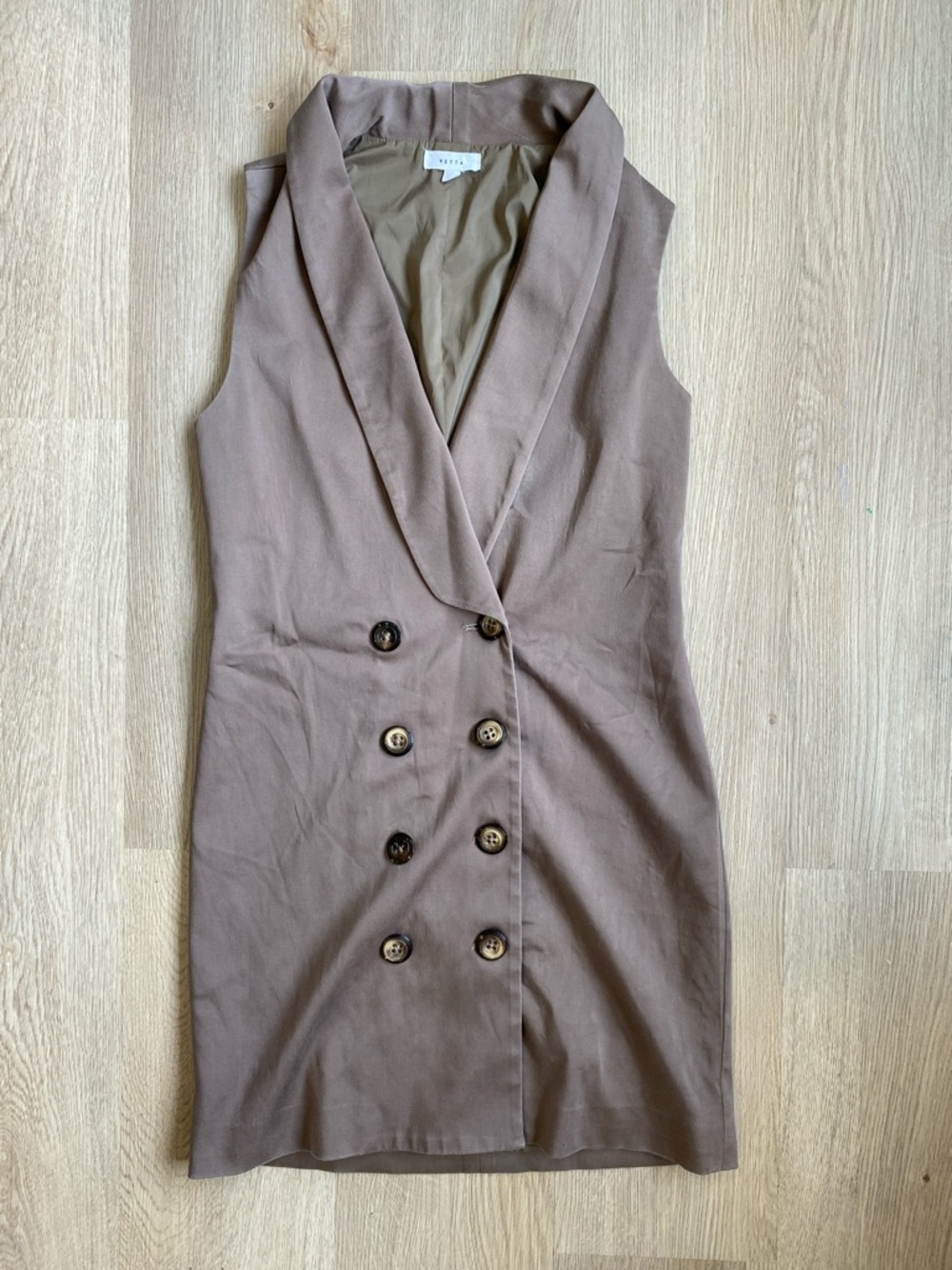 Vetta Capsule Taupe Sleeveless Blazer Vest Longline Double Breasted Minimalist